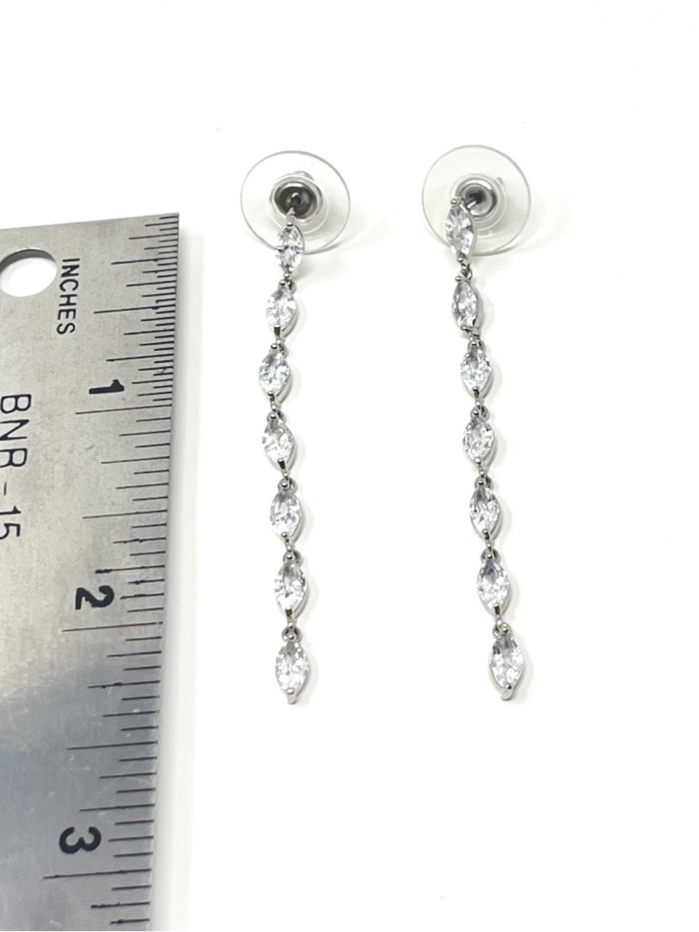 New Anthropologie Dangle Crystal Linear Drop Earrings Silver - Picture 3 of 4